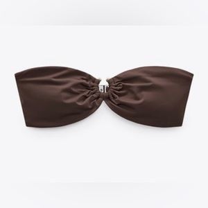 NWT ZARA HIGH WAISTED BIKINI TOP AND BOTTOM W/METAL DETAIL COLOR: BROWN SIZE: S